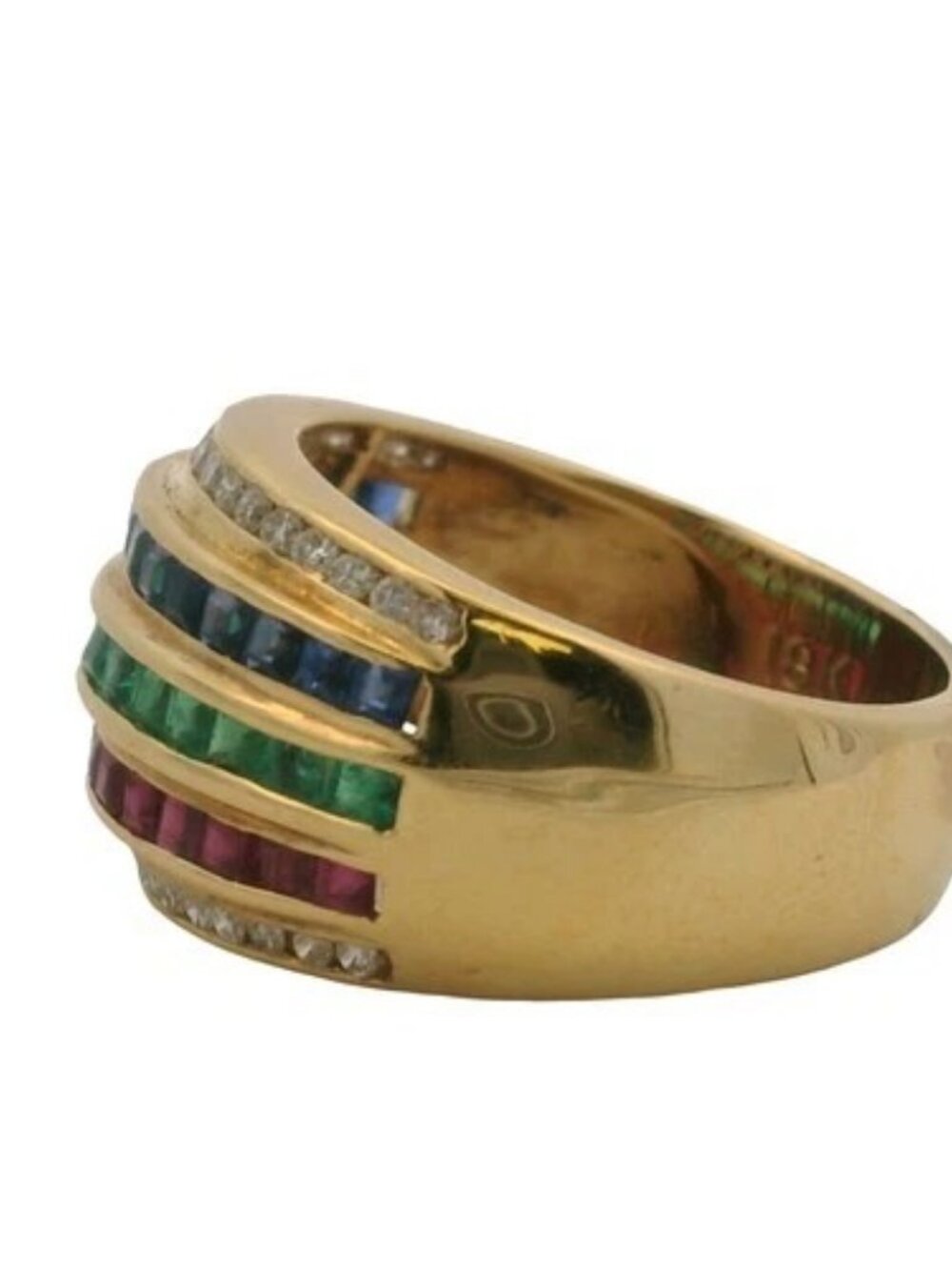 Le Vian 18kt Yellow Gold Emerald, Ruby, Sapphire, and Diamond Dome Ring Size 5.5 - Picture 3 of 7